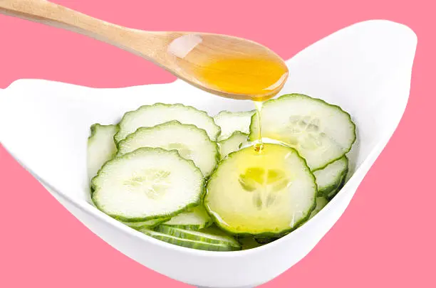 honey and cucumber for rosy lips and cheeks